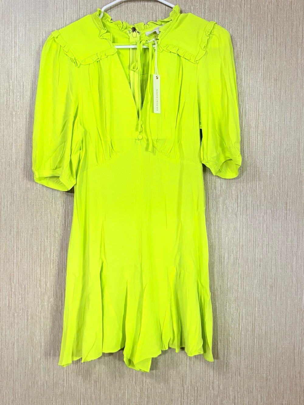 Olivaceous Neon Lime Ruffle-Trim Mini Dress